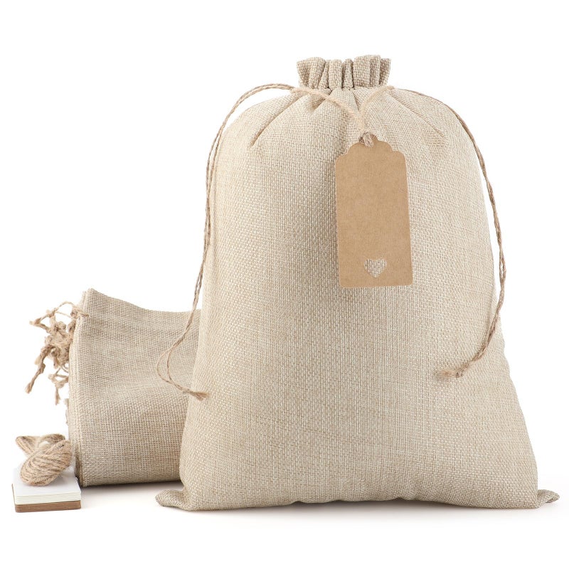 Tapleap Burlap Gift Bags with Drawstring 30Pcs 10x14 Sacks in Bulk for Wrapping Christmas or Thanksgiving Favors Wooden Cross For Birthday Wedding Church
